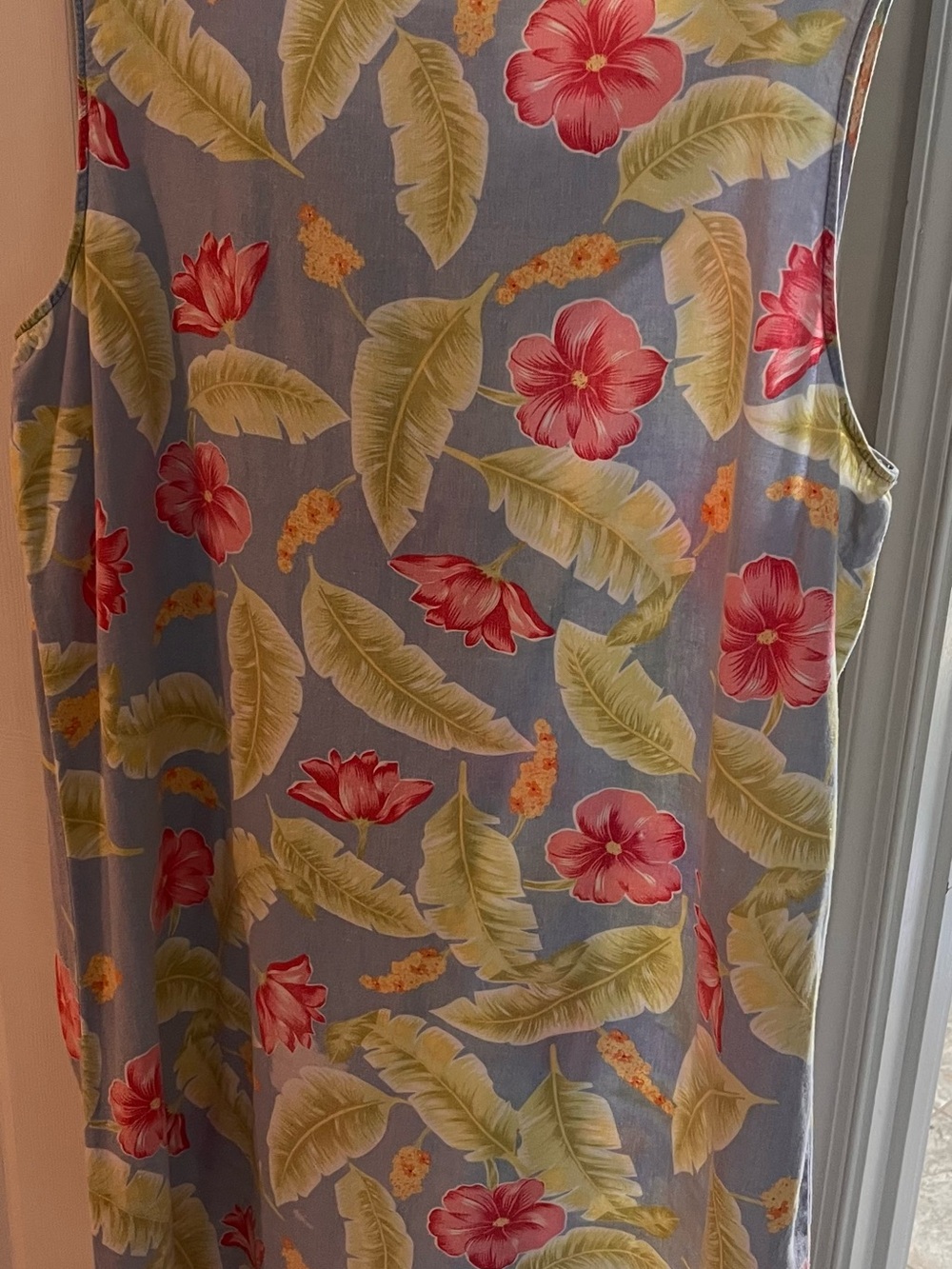 Tropical Floral Sleeveless Maxi Dress - Pink & Green on Lavender
